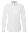 A plain white long-sleeve button-up shirt with a collar, shown against a white background. Features buttoned cuffs and no visible front pocket.