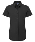 The Shirts product is a tailored, plain black short-sleeve button-up with a collar and classic design, displayed against a white background.