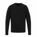 The Premier PR400 is showcased as a simple black V-neck sweater featuring long sleeves, set against a white background.