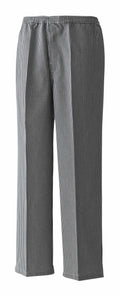 A pair of PR552 pants by Premier, featuring a black and white checkered pattern with an elastic waistband, displayed against a white background.