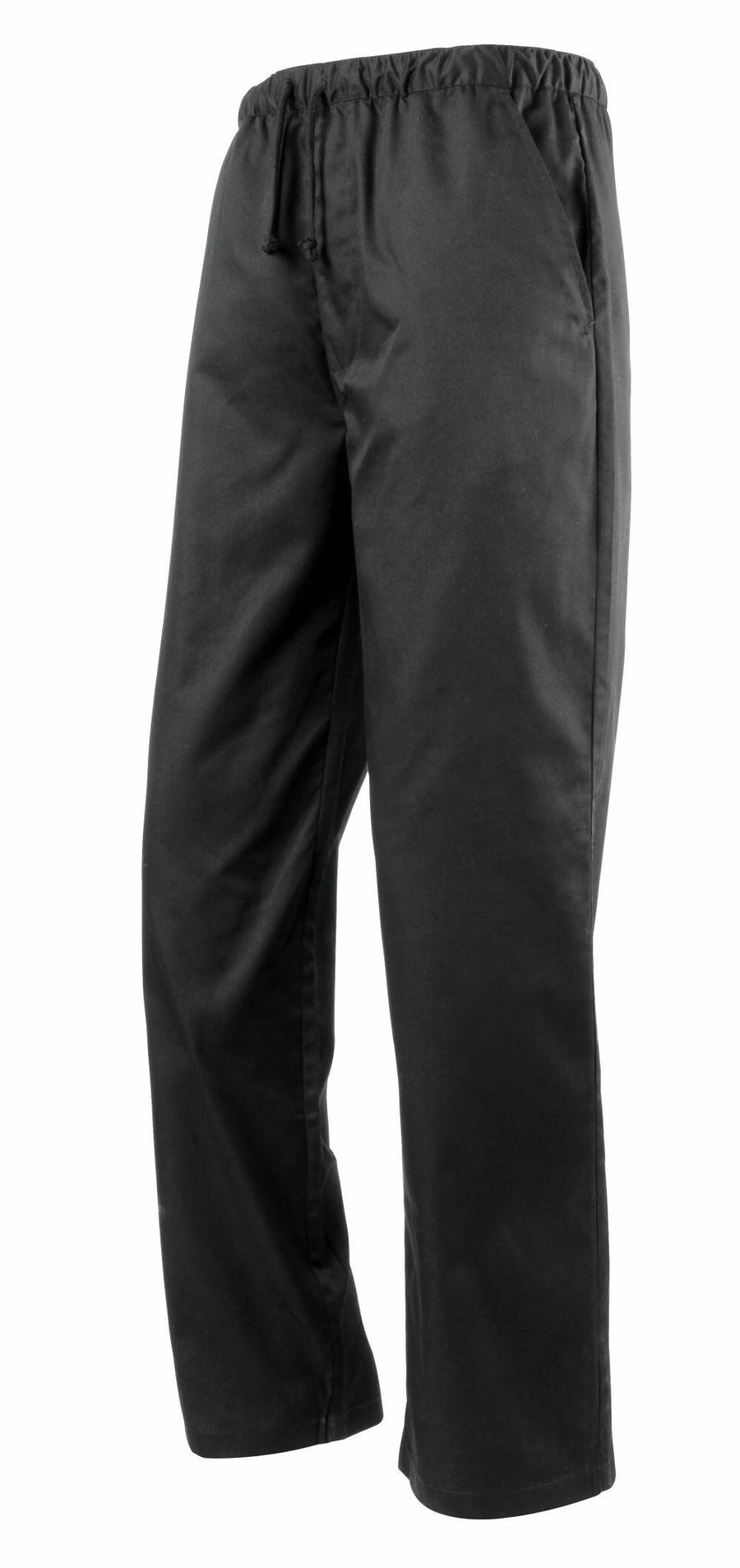 Premier's PR553 pants in black feature a loose fit, straight legs, and an elastic waistband.