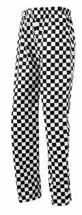 Premier's PR553 pants feature a black and white checkered pattern and an elastic waistband.