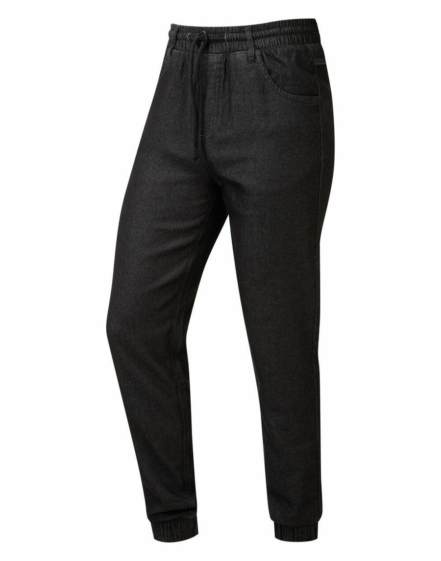 Premier's PR556 jogger-style pants feature a black design with an elastic waistband, drawstring, and cuffed ankles.