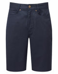 Introducing the Premier PR562 shorts: These dark navy blue shorts feature a button and zip closure, two front pockets, and a knee-length design.