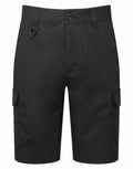 Premier's PR564 features black cargo shorts equipped with belt loops, a button closure, and side pockets.
