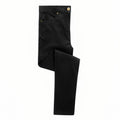 The Premier PR570 jeans are black with a folded design, a button on the waistband, and visible stitching on the pockets. The fabric has a smooth texture with a slight sheen.