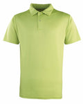 A Premier PR612 lime green polo shirt featuring a collar and three buttons.