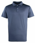 The Premier PR612 is a simple navy blue polo shirt featuring a fold-over collar and two buttons.