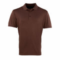 A Premier PR615 short-sleeved polo shirt in plain brown with a collar and three buttons down the front.