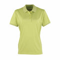 The Premier PR616 is a lime green polo shirt featuring short sleeves, a collar, and a button placket at the front. It is displayed against a plain white background.