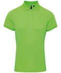 The Premier PR616 is showcased against a white background, featuring a lime green color with short sleeves and a button-up collar.