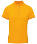 A vibrant orange Premier PR616 short-sleeve polo shirt featuring a collar and three front buttons, showcased against a plain white background.