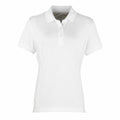 The Premier PR616 is a plain white polo shirt featuring short sleeves, a collar, and three buttons down the front. It is showcased against a plain white background.