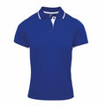 The Premier PR619 polo shirt features a simple blue design with short sleeves and a contrasting white collar.