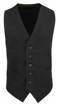 A Premier PR622 vest in black, featuring five buttons, two front pockets, and a V-neck design.