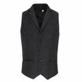 Premier's PR625 gray tweed vest features black buttons and two front pockets, showcased against a white background.