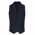 Premier's PR625 navy blue formal vest features five black buttons and two front pockets, elegantly displayed against a white background.