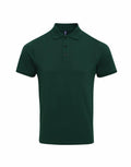 Premier PR630 dark green polo shirt featuring short sleeves and a three-button collar.