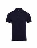 A plain black polo shirt, branded as Premier's PR630, is displayed against a white background. The shirt features a collar, short sleeves, and a buttoned front placket with three buttons.