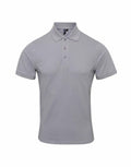 The PR630 gray polo shirt from Premier is showcased against a white background, featuring short sleeves and a three-button placket.