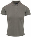 A custom-fit, olive green PR632 polo shirt by Premier features short sleeves and a textured fabric, with a button-up collar and a standard three-button placket.