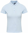 A light blue, short-sleeve Premier polo shirt, featuring a collar and three buttons, is shown against a plain white background. The shirt is product PR632.