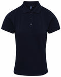 The Premier PR632 is a plain black short-sleeved polo shirt featuring a collar and three buttons down the front. This shirt is shown against a white background.