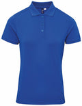 The Premier PR632 is a plain blue polo shirt featuring short sleeves and a three-buttoned collar, displayed against a white background.
