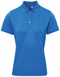 A blue short-sleeved, collared polo shirt from the Premier brand (product name: PR632), displayed against a white background. It features a three-buttoned placket and has a fitted appearance, shown from the front.