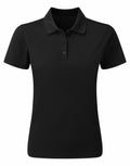 The Premier PR633 is a plain black polo shirt with short sleeves and three buttons.
