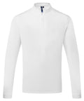 A plain white long-sleeve shirt with a band collar and short button placket at the neck, shown on a white background.