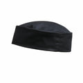The Premier PR648 is a black chef's toque featuring a flat top and a wide band.