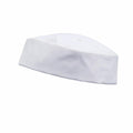 A side-view of the Premier PR648, a flat-topped white chef's hat.