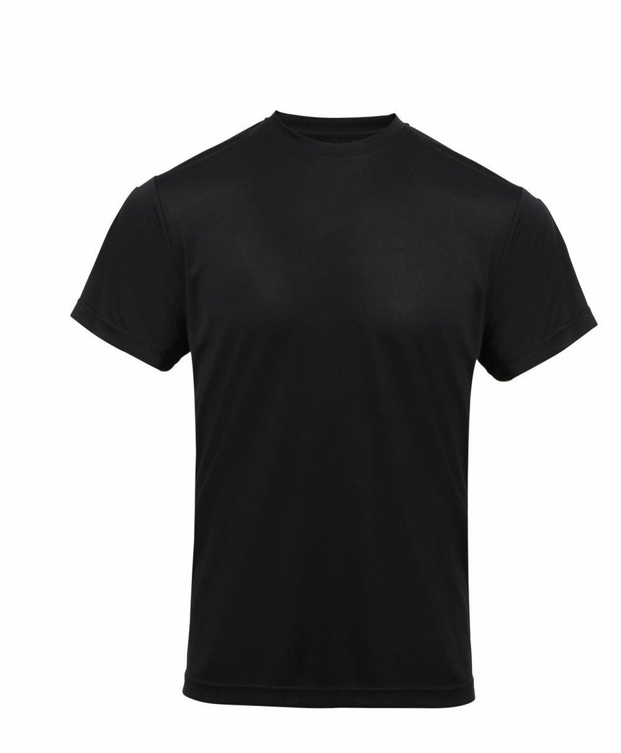 A Premier PR649 plain black short-sleeve T-shirt displayed on a white background.