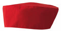 The PR653 by Premier is depicted against a white background, showcasing a solid red, flat-top chef's hat made of fabric with clean, simple lines for a professional and classic look.