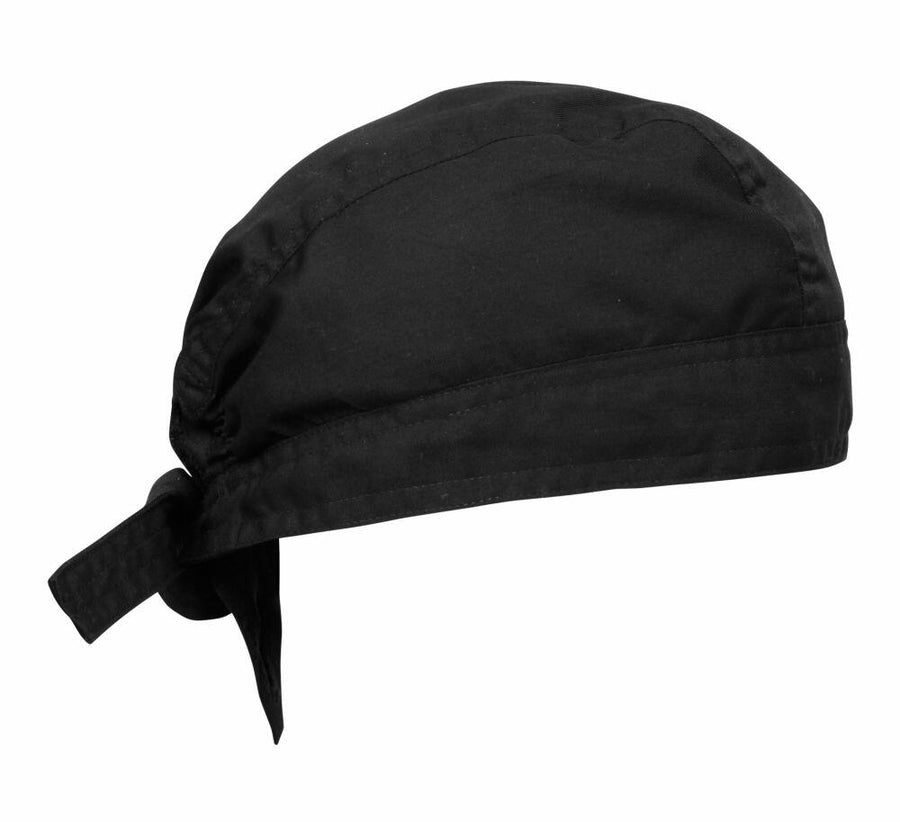 Premier's PR658 headscarf in black features a stylish tied knot at the back.