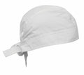 Premier PR658 white cloth head cap with a tied back, shown from the side view.