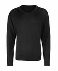 Premier's PR694 black V-neck sweater with long sleeves, presented on a white background.