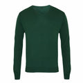 The Premier PR694 is a green V-neck sweater featuring long sleeves, displayed on a white background.