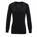 Premier's PR696 black V-neck long-sleeve sweater displayed against a white background.