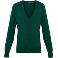 Premier's PR697 cardigan in green features a V-neck design, long sleeves, and a row of buttons down the front.