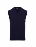 Premier's PR699 is a navy blue sleeveless sweater vest with a V-neck design, showcased on a white background.