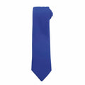 A neatly rolled, solid blue PR700 necktie by Premier presented against a plain white background.