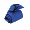 The Premier PR710 is a neatly rolled polyester tie in blue, featuring a compact design with a black clip.
