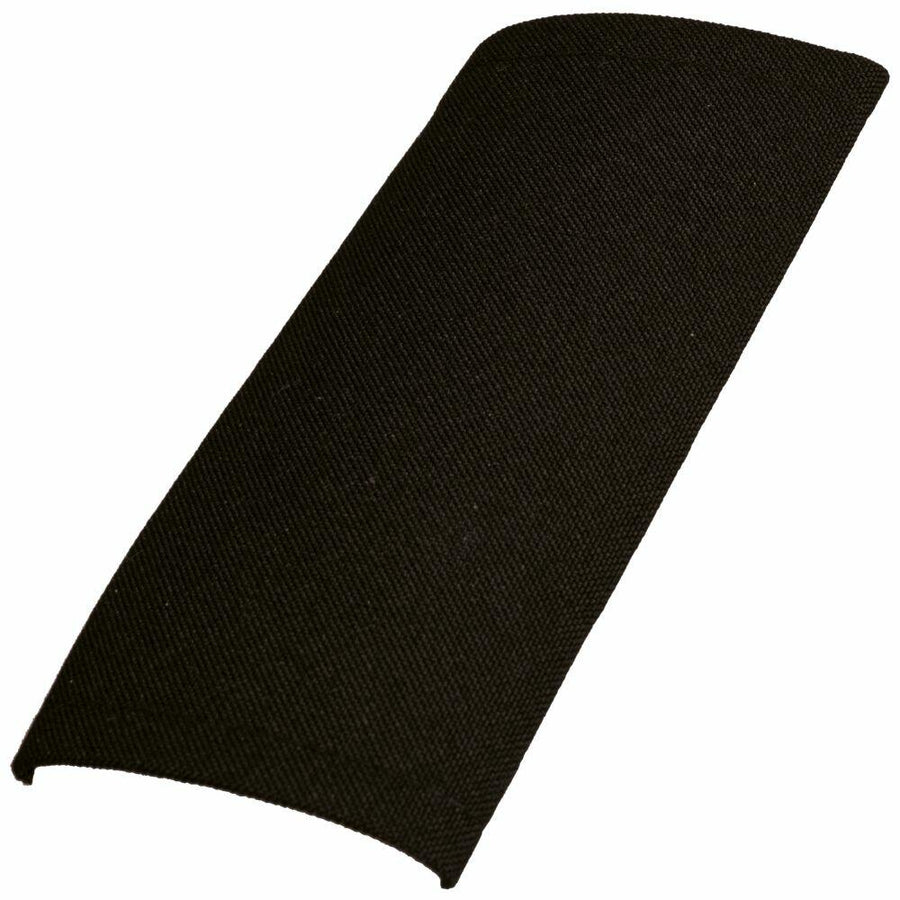 A rectangular piece of Premier's PR715 black sandpaper with a curved edge is laid flat on a white surface.