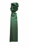 The PR730 by Premier is a dark green silk satin scarf featuring a knot at the top and a long, smooth draping section.