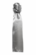 Introducing the Premier PR730, a sleek gray silk necktie featuring a smooth texture and expertly folded at the top in an elegant knot.