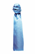 The Premier PR730 cravat in a silky blue finish is neatly knotted and hanging straight against a white background.