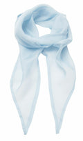 A Premier PR740 sheer scarf in light blue is laid out, with its ends hanging down. The fabric appears soft and lightweight, giving it a delicate and flowing appearance.