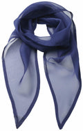 The Premier PR740 scarf is elegantly arranged with one end draped over the other. This sheer, dark blue accessory appears soft and lightweight, offering a delicate and stylish touch.